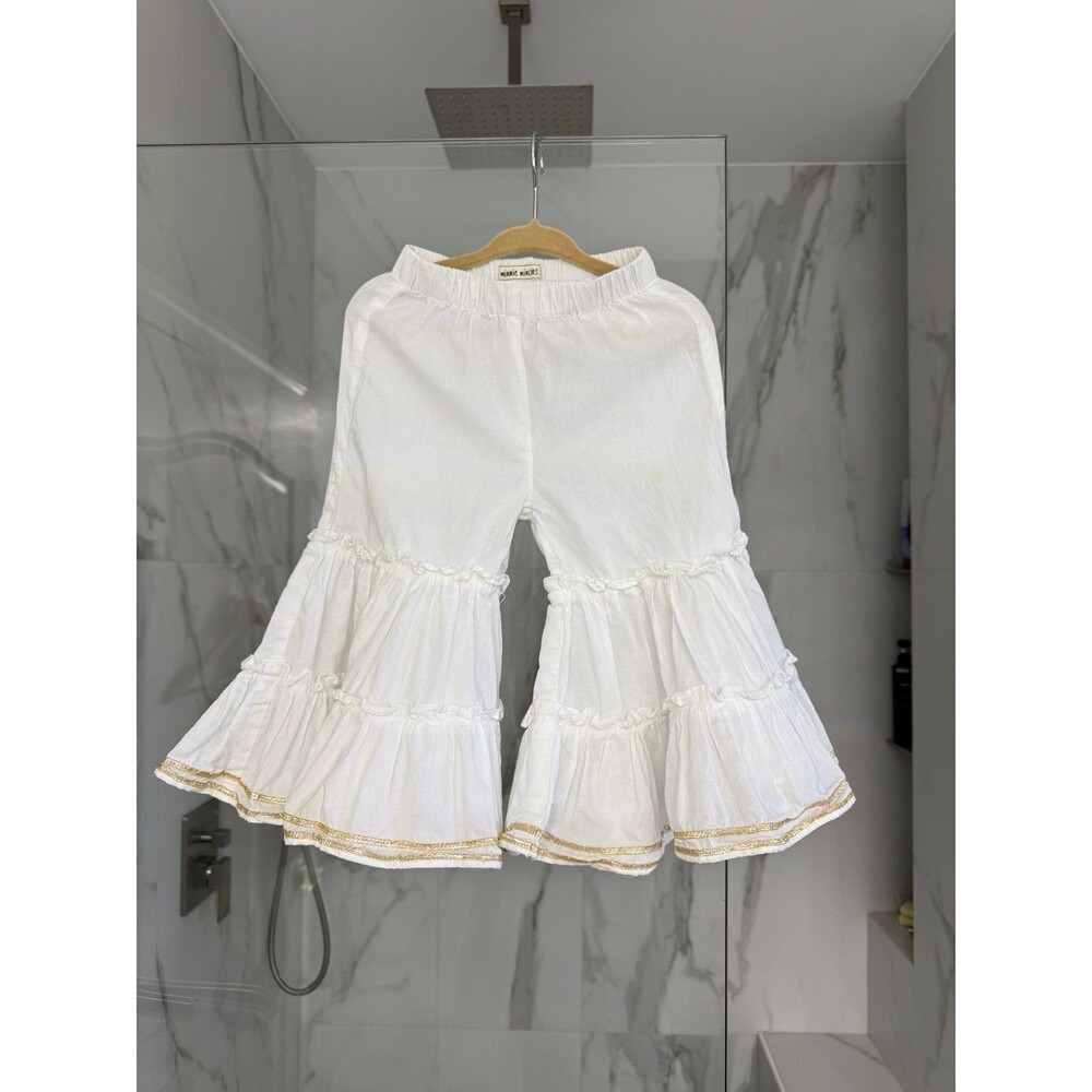 Tiered Wide Leg Toddler Girl Pants, Ruffle, Cotton, Gold Trim 2/3 years